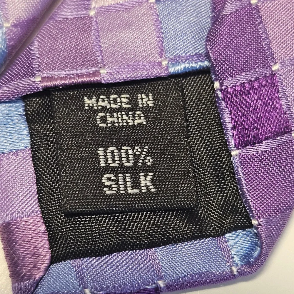 John Bartlett Statements Mens Purple‎ Blue Geometric Mosaic 100% Silk Necktie